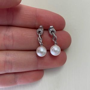 Sterling silver pearl and Diamond earrings